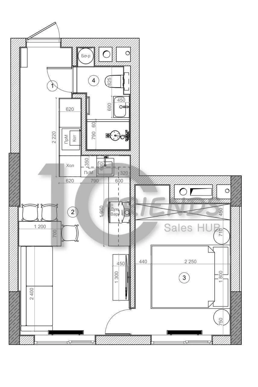 One-bedroom apartment in the Metropolis residential complex with a 3-meter ceiling
