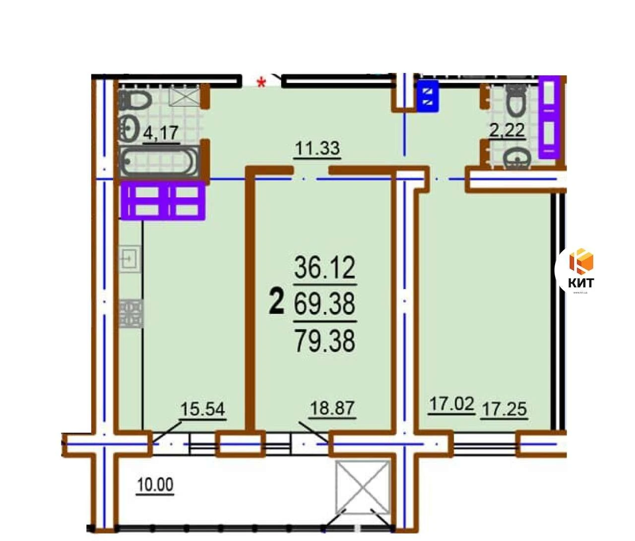 2к.80м2 Павлово Поле (м. 23 Августа, ЖК Шекспира) 123848 -