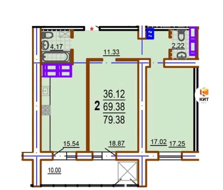 2к.80м2 Павлово Поле (м. 23 Августа, ЖК Шекспира) 123848 -
