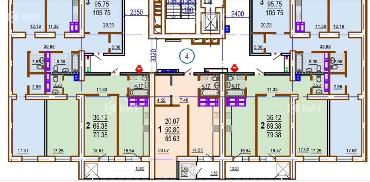 2к.80м2 Павлово Поле (м. 23 Августа, ЖК Шекспира) 123848 -