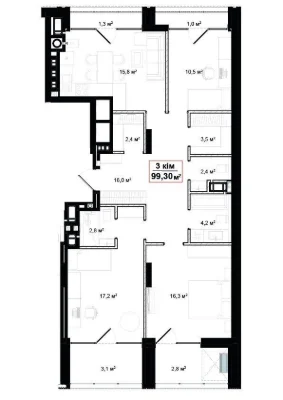 3-комнатная квартира 99,3 м² в ЖК премиум-класса на ул. Шевченко