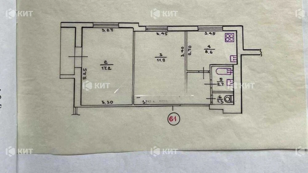 2 rooms 51.4m2 Saltovka, 625 mrn., Amosova (Korchagintsev) ul. 17,
