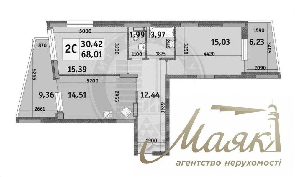 Sale of a 2-room apartment with partial renovation 68 m² in the residential complex It