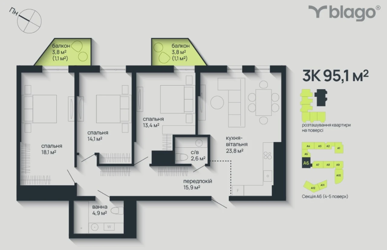 Apartment in City by blago, 3 rooms