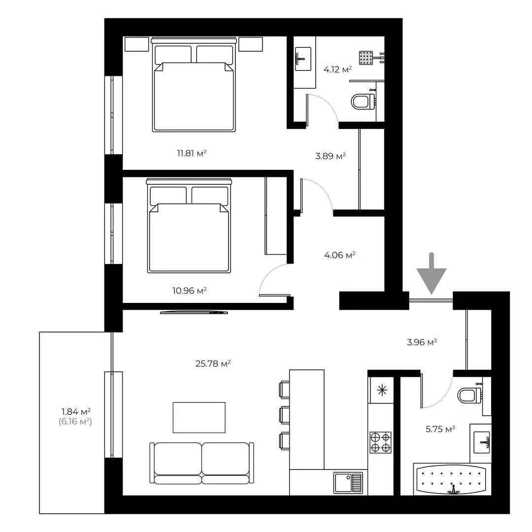 2-кімнатна квартира 71.5 м² | ЖК GRAND HILLS | БАМ | вул. Ма