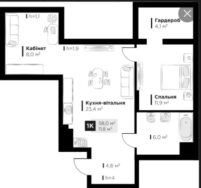 1-bedroom Loft Apartment