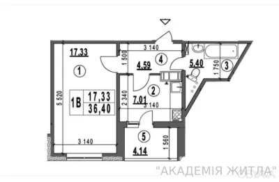 1-bedroom apartment, 36.4 sq m