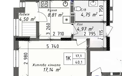 1 комната, 40.1 м² с балконом до центра 10 мин Первый взнос 7000$