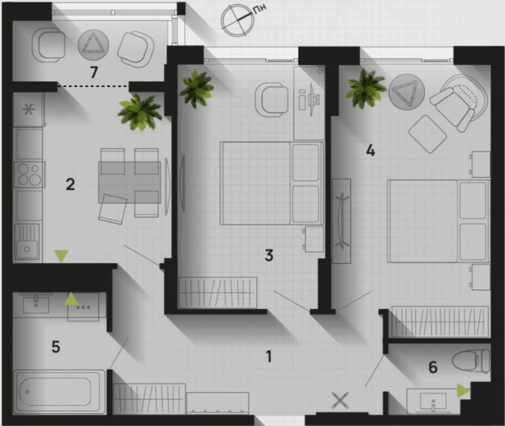 2-room apartment for rent, Park Alley residential complex