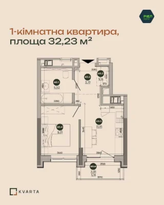 1-кімнатна квартира 32,23 м², 2 поверх, ЖК Brother, Дарницьк