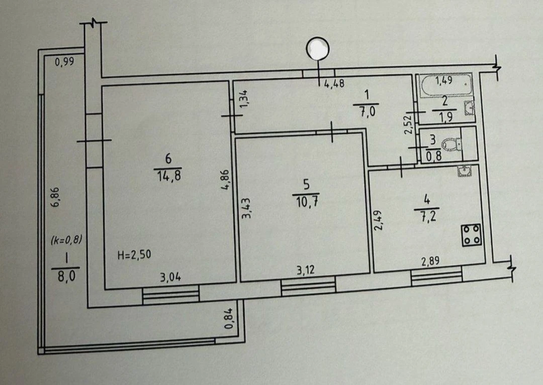 Квартира на Милютенка, 9 этаж, 3/9, 2 комнаты, ремонт