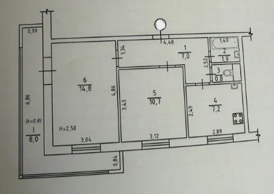 Квартира на Милютенка, 9 этаж, 3/9, 2 комнаты, ремонт