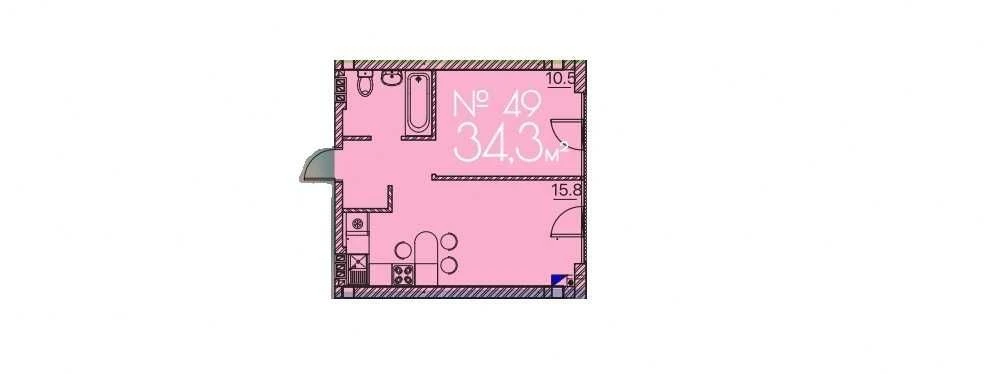 Однокомнатная квартира 34,6 м² в Одессе