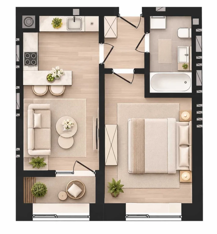 1-room apartment near the lake – a desirable location