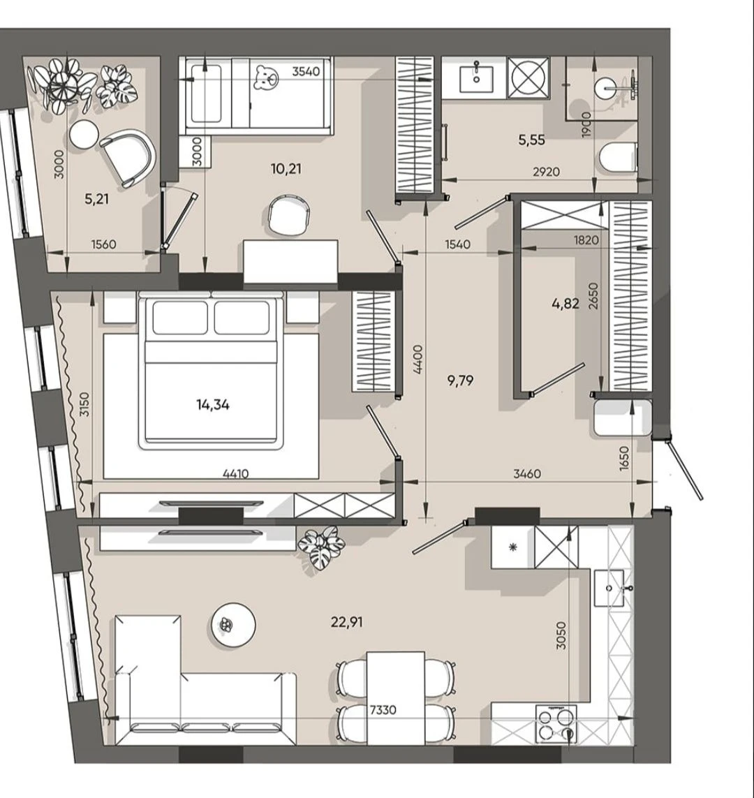 2-bedroom apartment. Plastovy street.