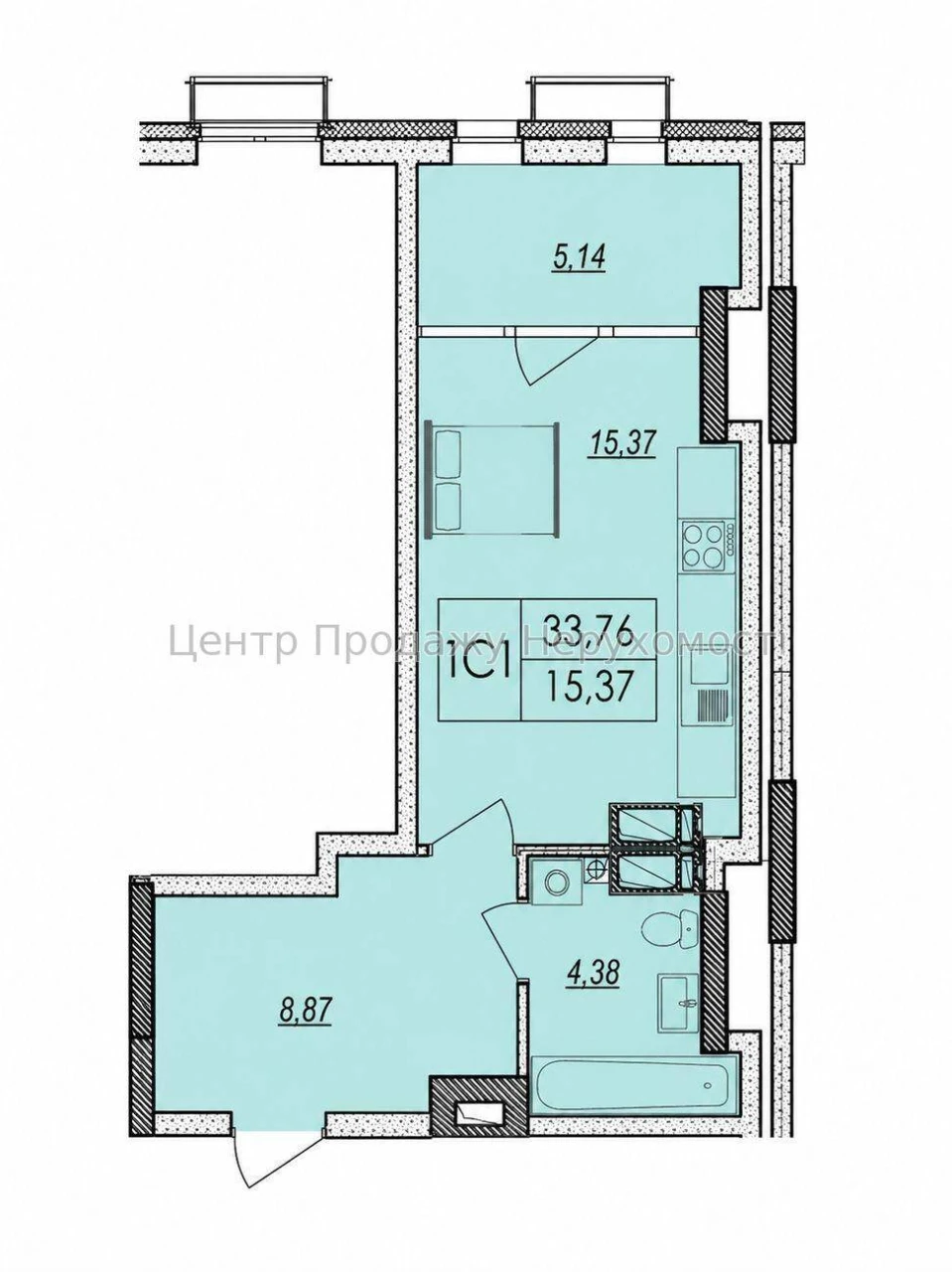 Квартира 1 кімн, 33. 76 м², 5/27 пов, ЖК Olympic Park, Київ