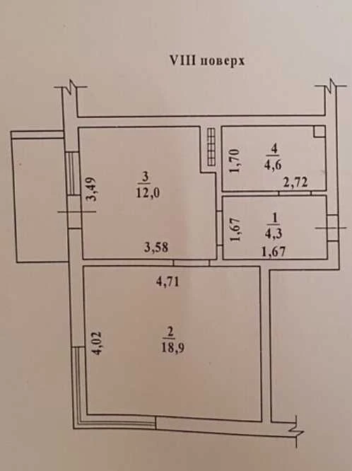 Просторная 1-комнатная квартира площадью 44 м² в состоянии о