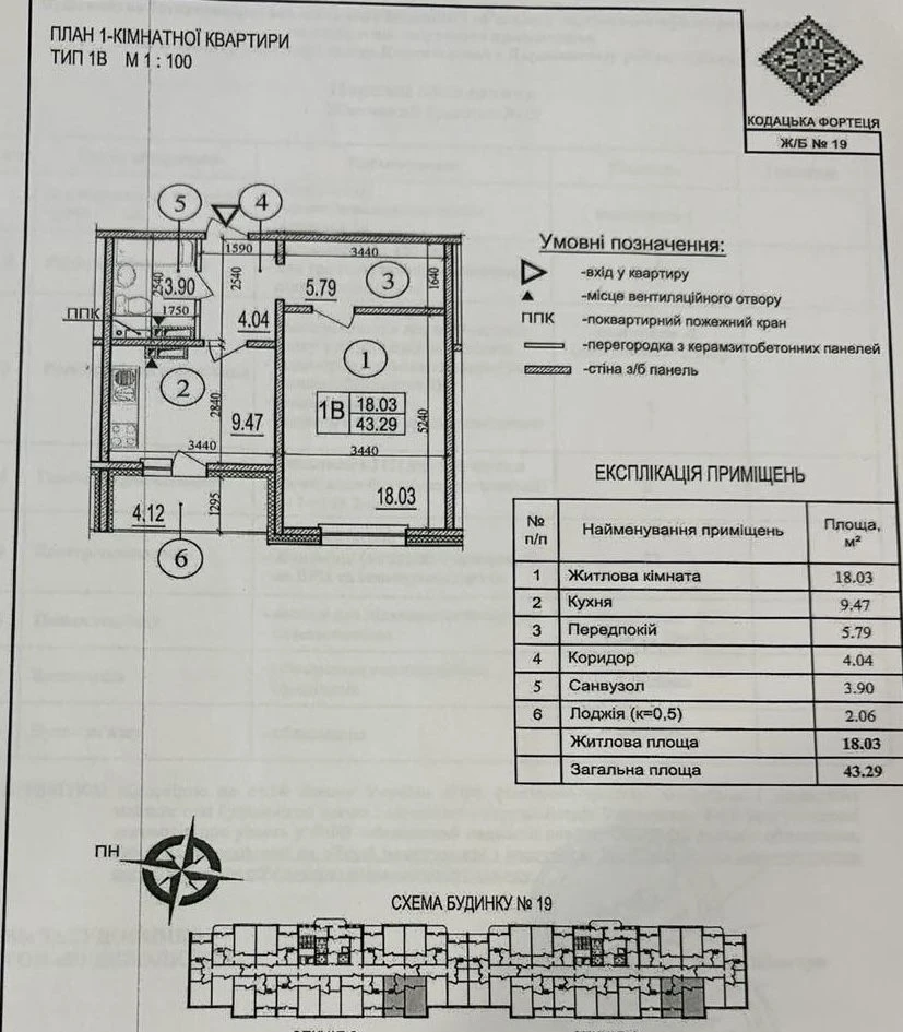Продаж 1-кім кв., ЖК Патріотика, "Кодацька Фортеця", 43,29 м