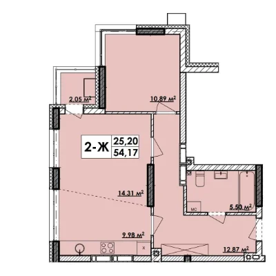 Продаж 2-кімнатної квартири 54,17 кв.м на вул. Квітки Цисик 32, Пуща-Вода