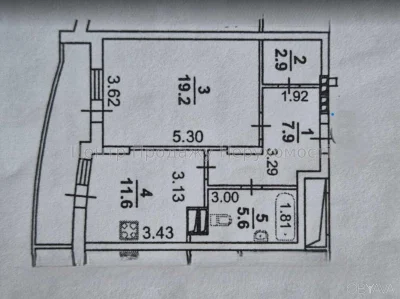 Однокомнатная квартира, 52 квадратных метра