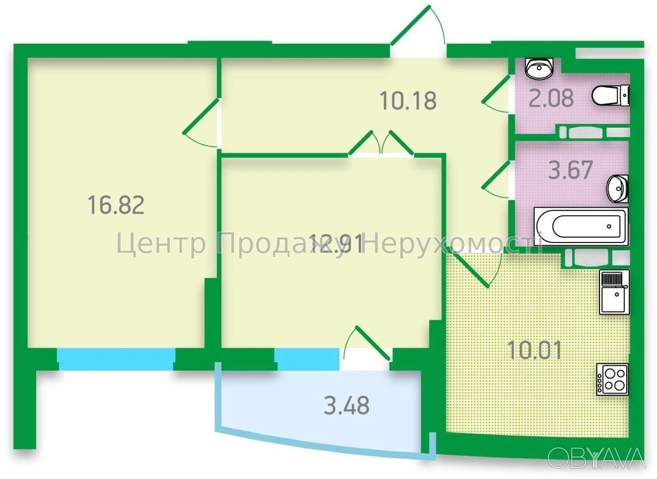 2-комнатная квартира, 62 м.кв.