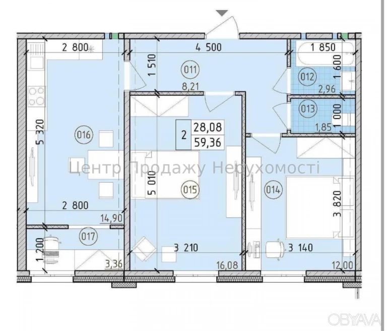 2-bedroom apartment, 60 sq m