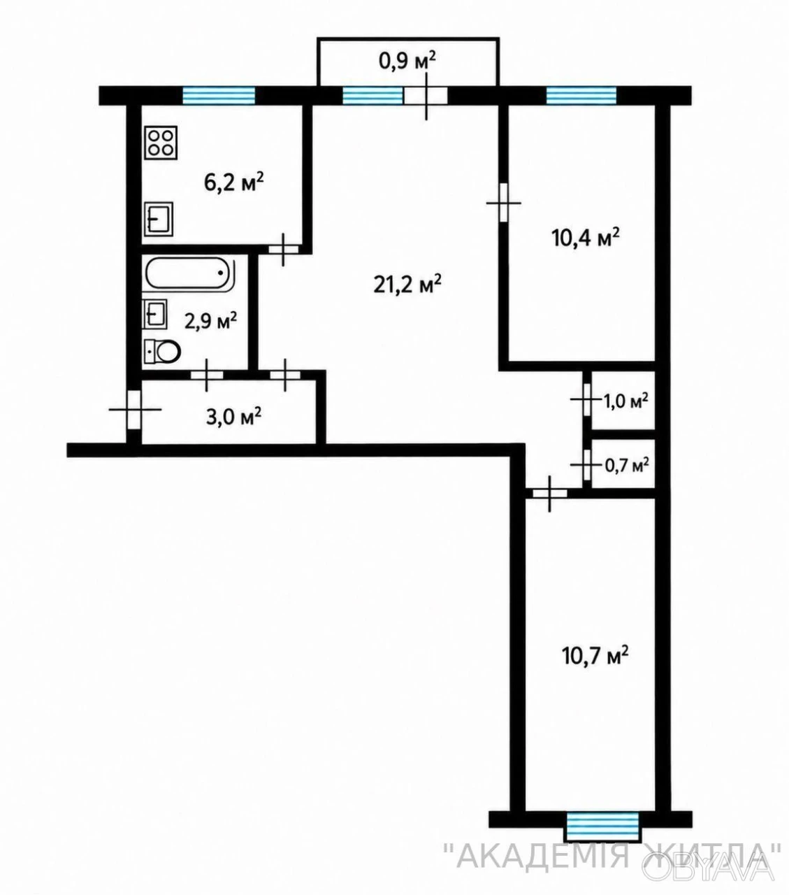 3 room apartment, 57 sq m