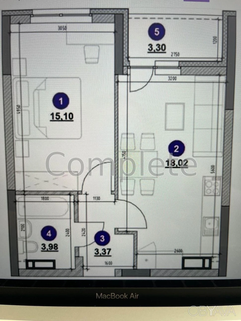 1-комнатная квартира, 43,6 м.кв.