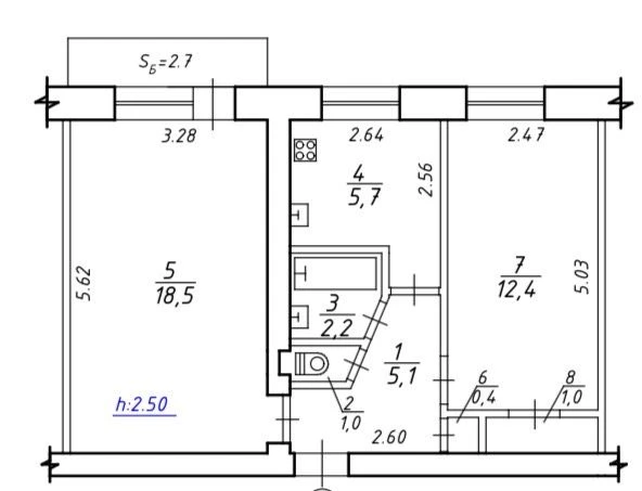 Продам 2к квартиру Калиновая (середина) 47м2