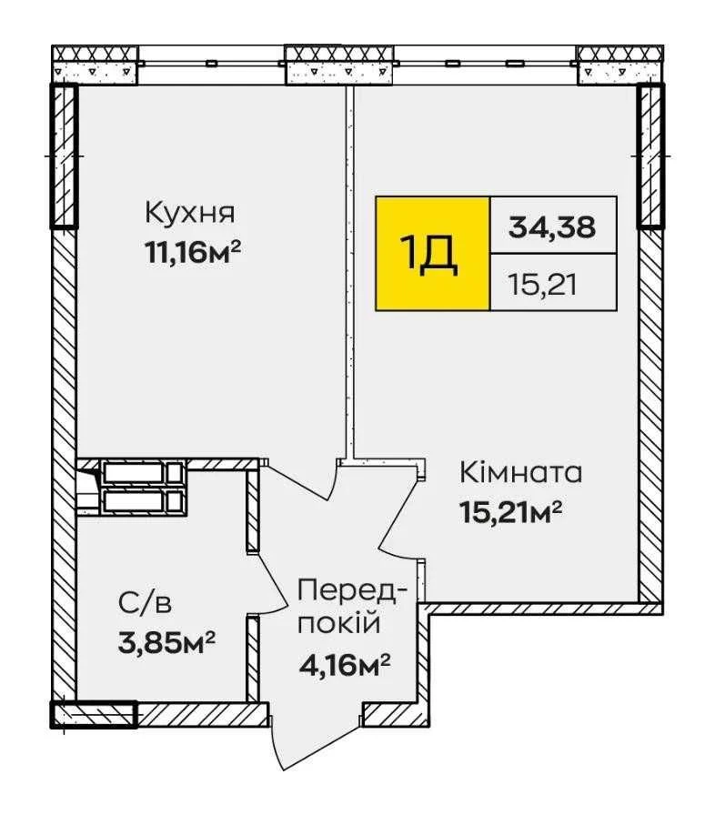 Однокімнатна квартира в зданому будинку на Позняках, 22 295