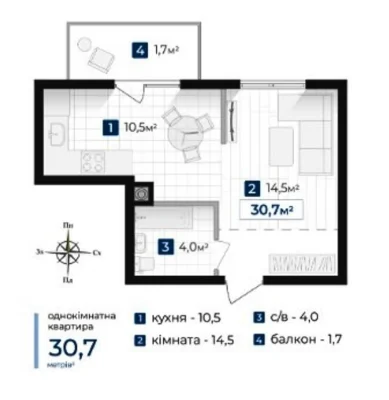 Продажа 1-комнатной квартиры | ЖК "Містечко Південне" | возле Велм