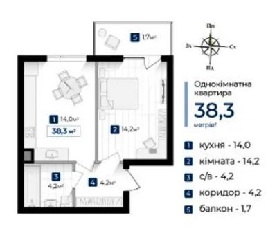 One-bedroom apartment in residential complex "Mystečko Pysdenne", near the city center