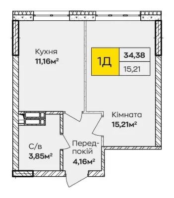 Однокімнатна квартира в зданому будинку на Позняках, 22 295