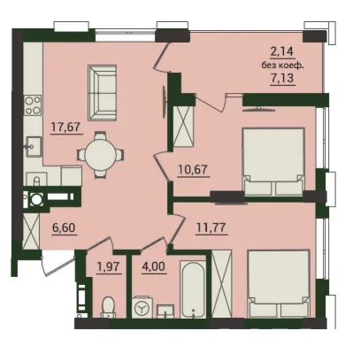 Продаж 2-кімнатної квартири 55 м² в ЖК PLUS бізнес-класу на вул. С