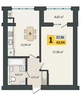 Sale of a 1-bedroom apartment with installment payment option