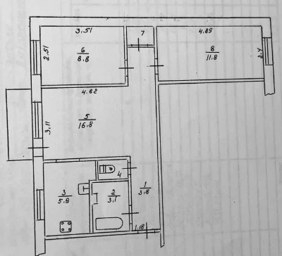 3-room apartment, Burkhana Street, Cheremushki