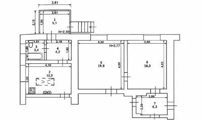 Sale of a 5-room apartment on the Ingul' River with a separate entrance and a large