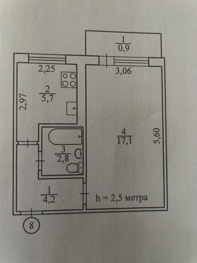 Продаю 1-комнатную квартиру в Саксаганском районе, под ремонт