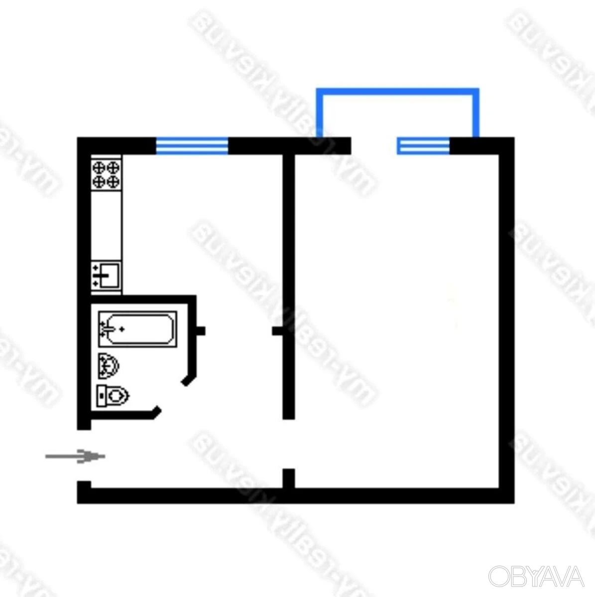 1-room apartment, 32 sq.m.