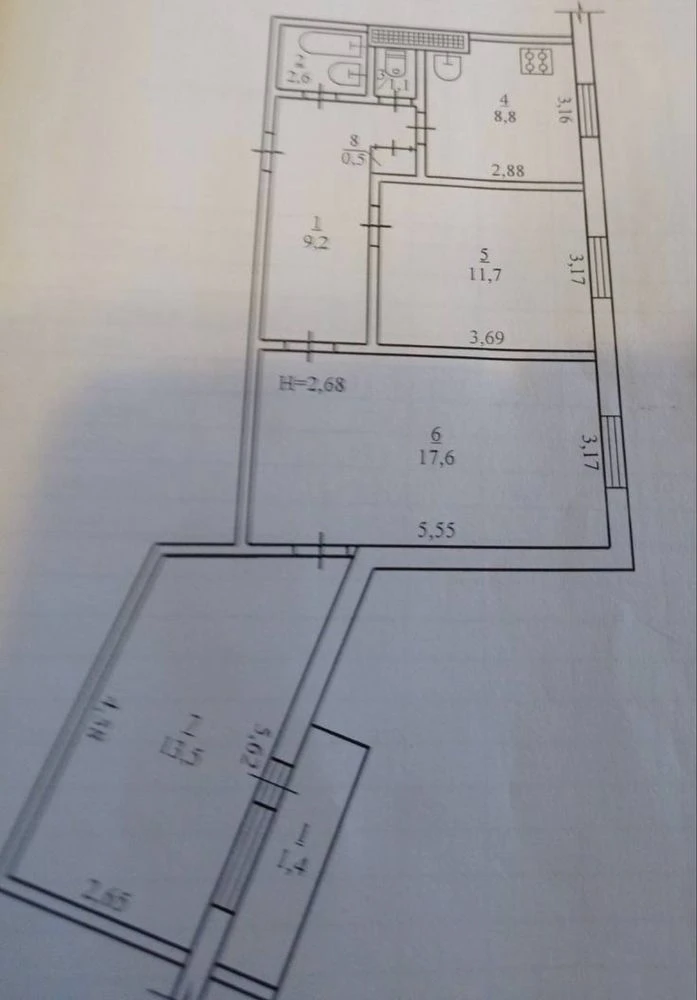 Sale of a 3-room apartment, in the Saksaqanskom district (municipality of Gornjatski)