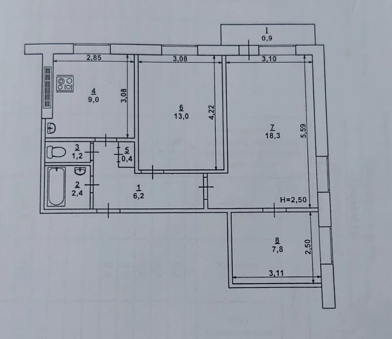 3-room apartment for sale, needs renovation. Negotiation.