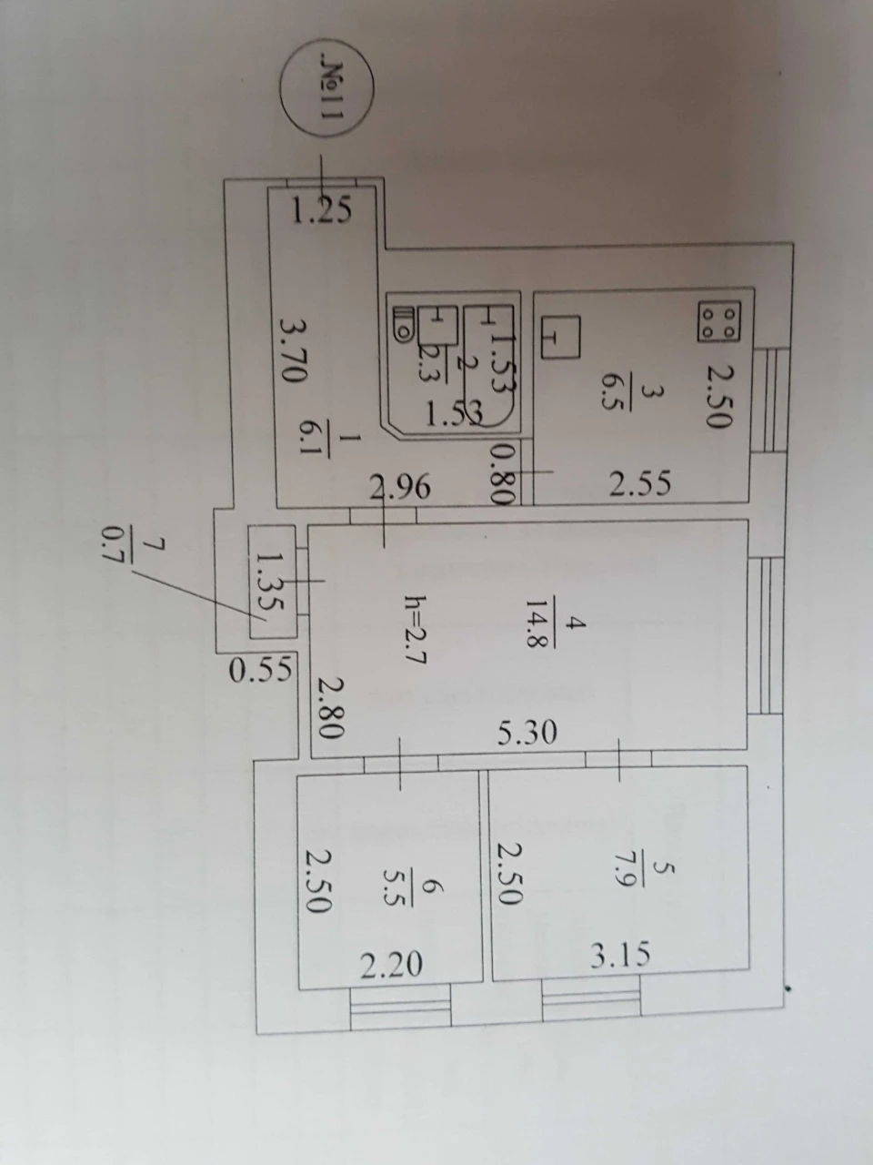 Продається 3-кімнатна квартира 43,5 м.кв на 1 поверсі 2-поверхового цеглистого