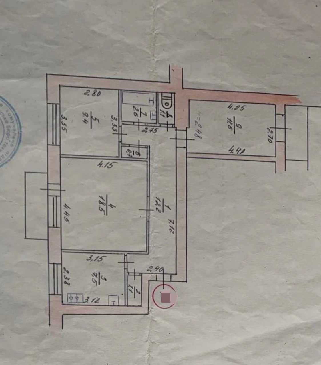 Продажа 3-комнатной квартиры, район больницы, 2 этаж