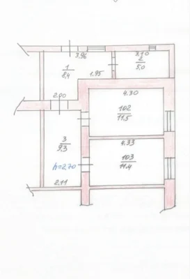 2 room, 46 sq.m, private entrance