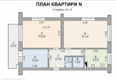 3-room apartment, вул. Bilopilska, 70 m2, with central heating