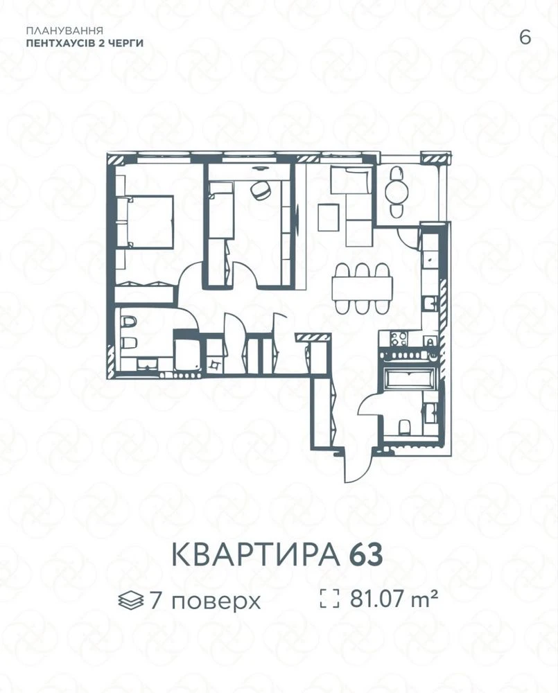 Penthouse 81 sq m | 2 bedrooms + kitchen-living room | 2 bathrooms + 2