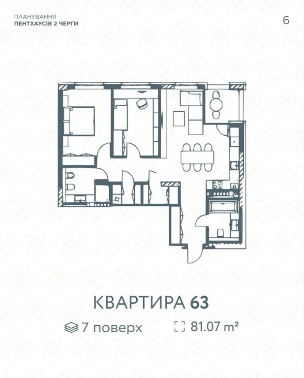 Пентхаус 81 м² | 2 спальні + кухня-вітальня | 2