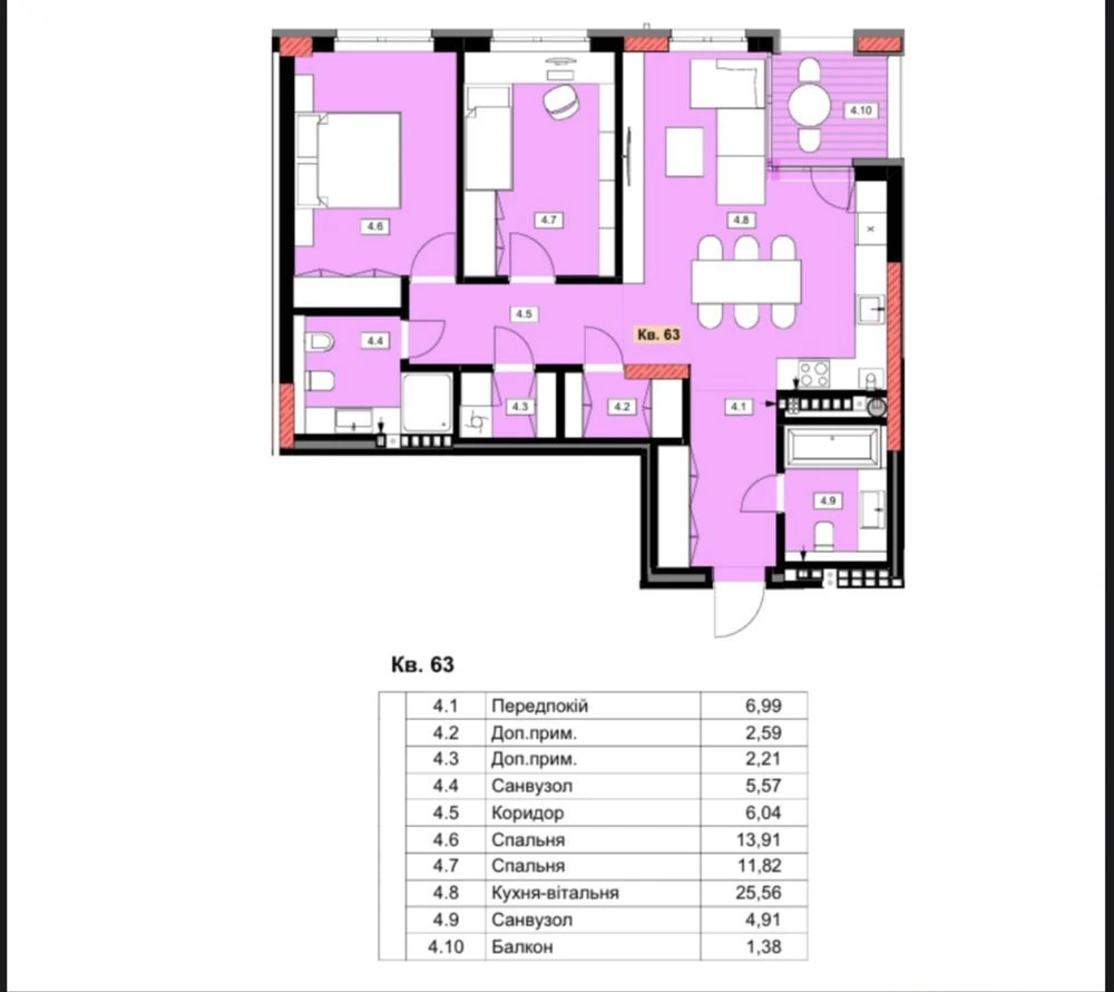Penthouse 81 sq m | 2 bedrooms + kitchen-living room | 2 bathrooms + 2