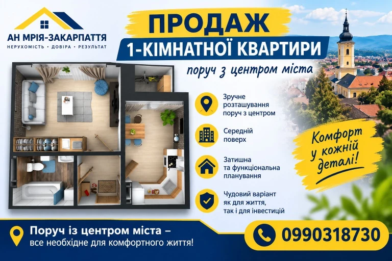 Продажа однокомнатной квартиры рядом с центром города.