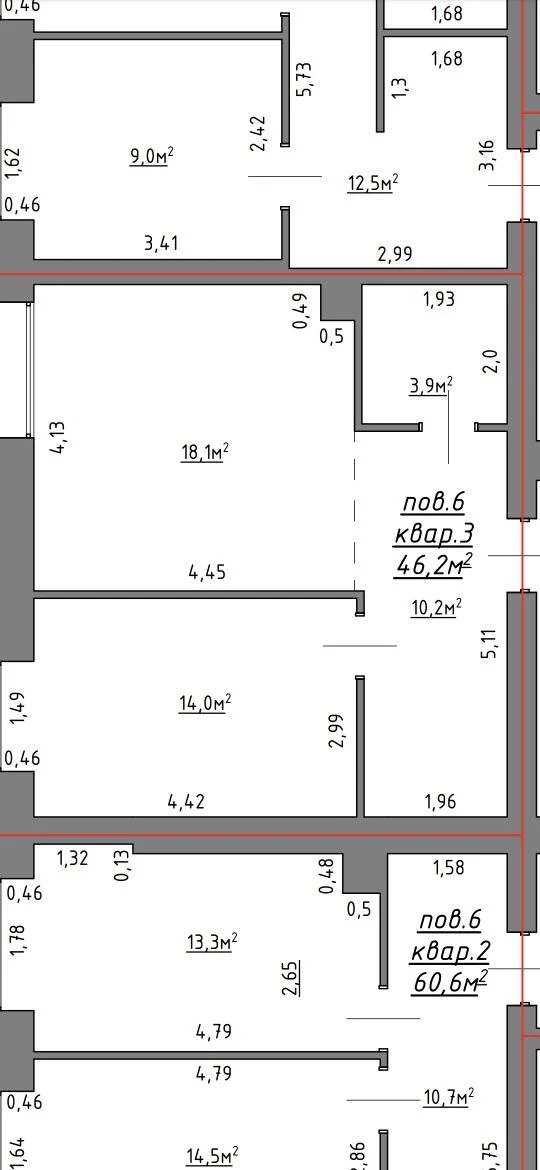 Однокімнатна простора квартира в готовому будинку (46 м²)